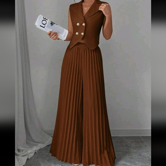 1set Elegant Women's Solid Color Double-Breasted Sleeveless Blazer - Picture 2 of 4